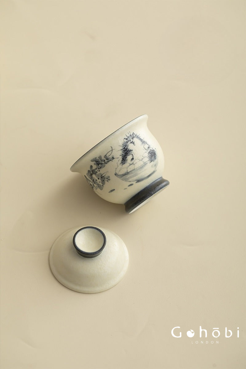 Gohobi Cute Cat Ceramic Travel Tea Set – Portable Gaiwan Tea Cup Set for One