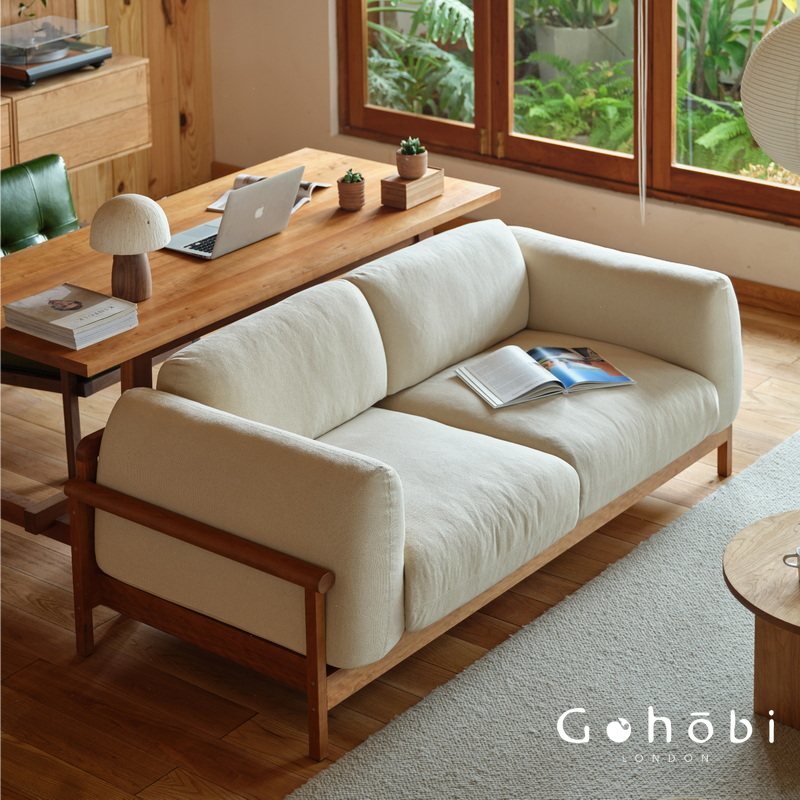 Gohobi Nordic Solid Wood Fabric Sofa – Handmade Double Sofa for Living Room or Small Apartment | FSC Certified Furniture