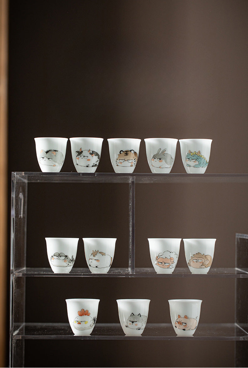 Gohobi White Jade Clay Chinese Zodiac Gongfu Tea Cup – Personal Ceramic Master Cup for Home Use and Gift