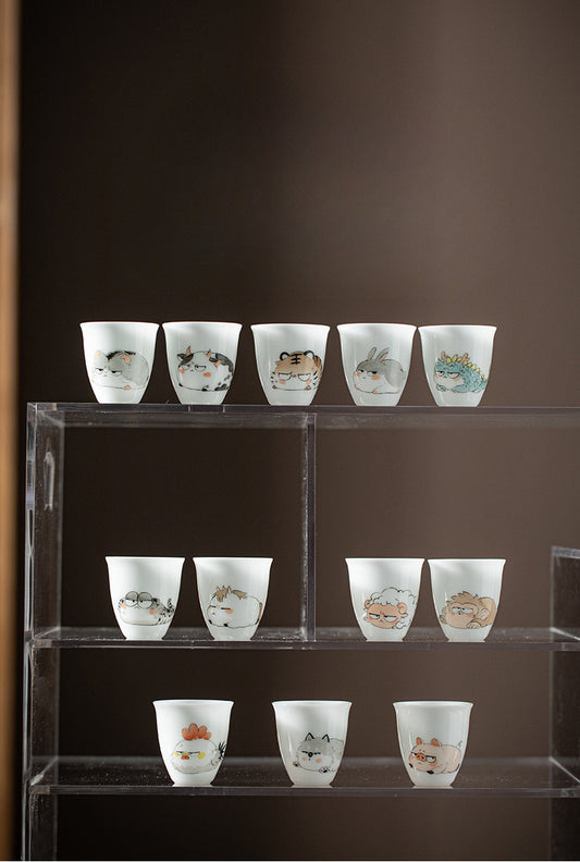 Gohobi White Jade Clay Chinese Zodiac Gongfu Tea Cup – Personal Ceramic Master Cup for Home Use and Gift