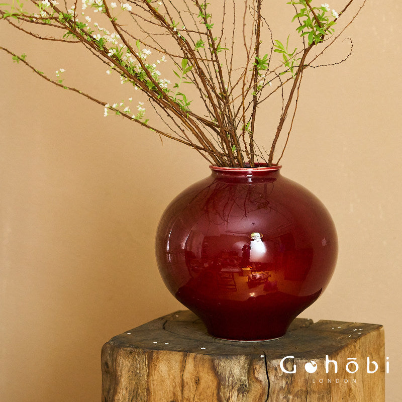 Gohobi Jingdezhen Lang Hong Red Ceramic Vase – Handmade Large Round Flower Arrangement Vase
