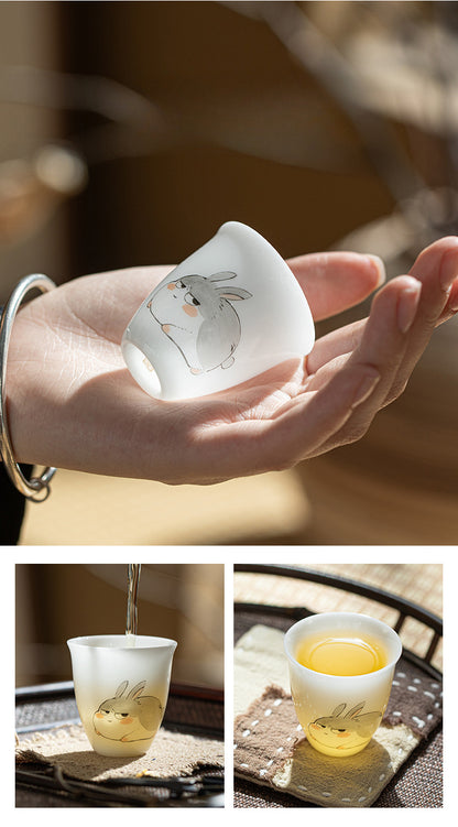 Gohobi White Jade Clay Chinese Zodiac Gongfu Tea Cup – Personal Ceramic Master Cup for Home Use and Gift