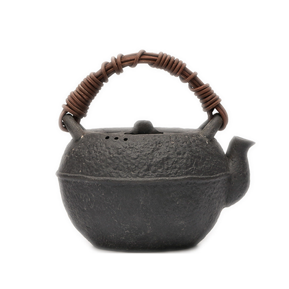 Gohobi Iron-Feeling Black Glaze Teapot – Pure Handmade Dual-Purpose Heat-Resistant Kettle (900ml)