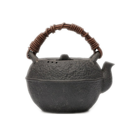 Gohobi Iron-Feeling Black Glaze Teapot – Pure Handmade Dual-Purpose Heat-Resistant Kettle (900ml)