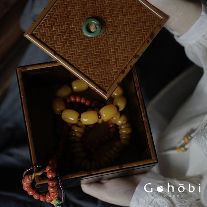 Gohobi Xiangfei Bamboo Storage Box – Embroidered Bamboo Jewellery and Sewing Storage Case