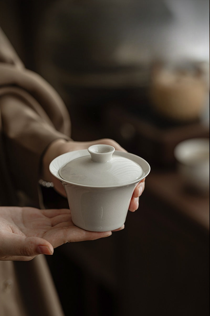 Gohobi Plant Ash Glaze Horseshoe Gaiwan – Thin Porcelain Gongfu Tea Brewing Bowl