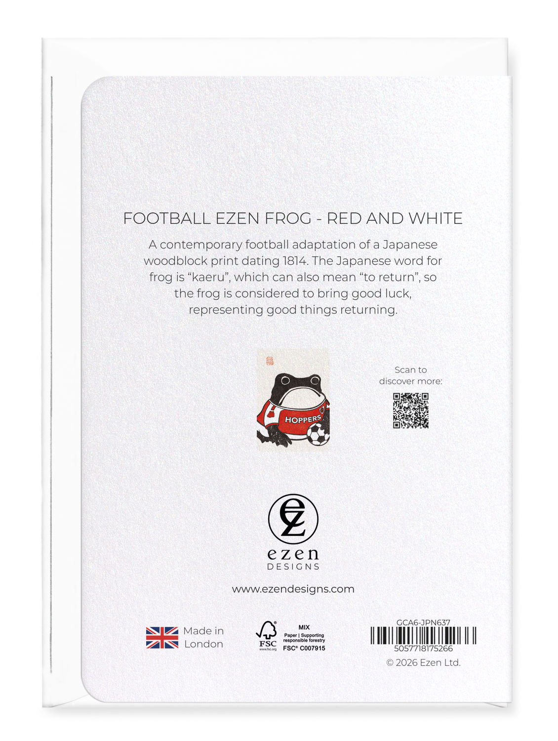 Ezen Designs FOOTBALL EZEN FROG - RED AND WHITE: Greeting Card [Made in the UK]