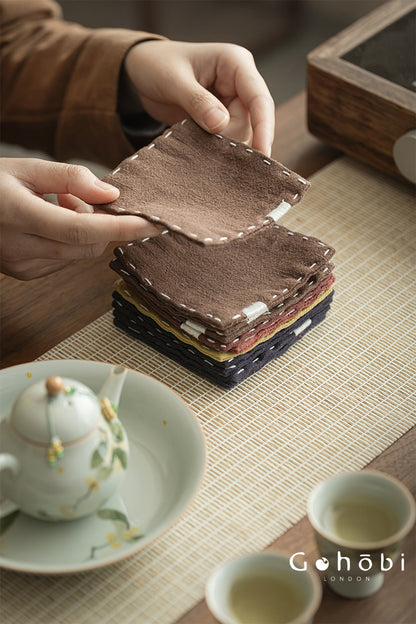 Gohobi Japanese Style Ramie Embroidered Coaster – Handmade Fabric Tea Cup Mat