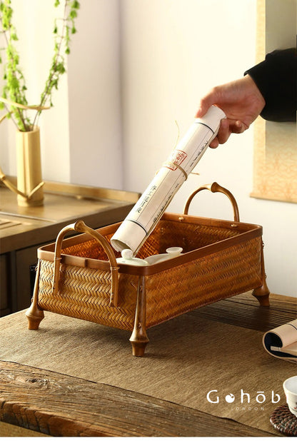 Gohobi Bamboo Woven Hand Basket – Handmade Snack, Fruit & Tea Set Storage Basket for Picnic or Home