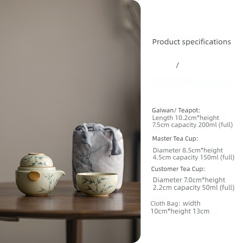 Gohobi Plant Ash Hand-Painted Travel Tea Set – Portable Gaiwan Set with Two Cups