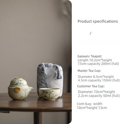 Gohobi Plant Ash Hand-Painted Travel Tea Set – Portable Gaiwan Set with Two Cups