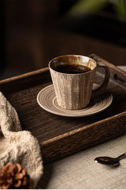 Gohobi Japanese Retro Ceramic Coffee Cup and Saucer Set