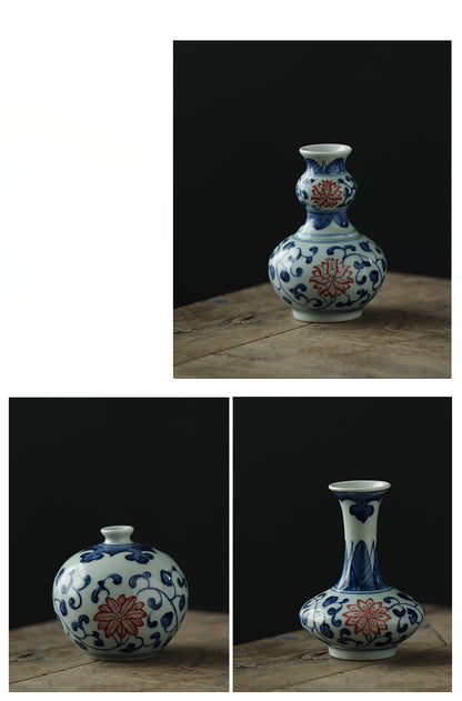 Gohobi Hand-painted Blue and White Porcelain Vase (Red Flowers)