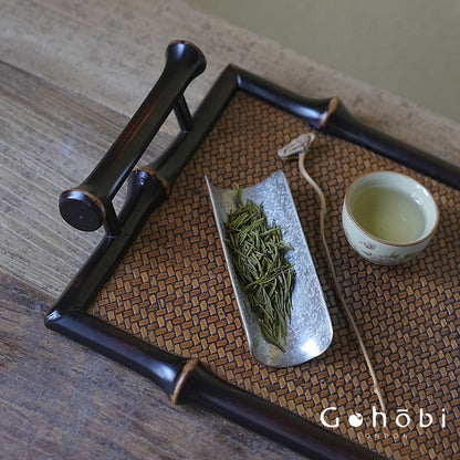 Gohobi Handmade Bamboo Braided Tea Tray – Zen Dry Brewing Table & Tea Set Storage Tray