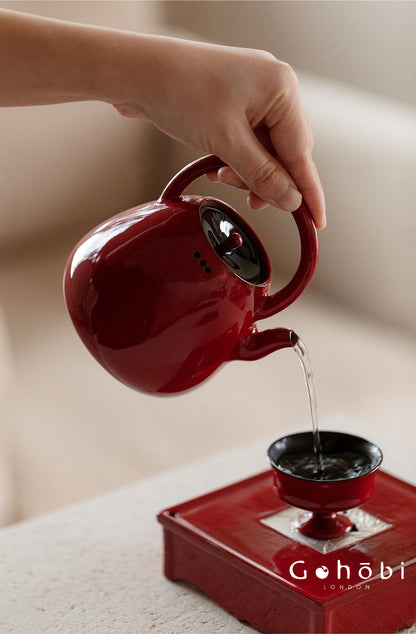 Gohobi Ochre Dream Red Fireplace Teapot – Japanese-Style Coarse Pottery Rattan Beam Kettle
