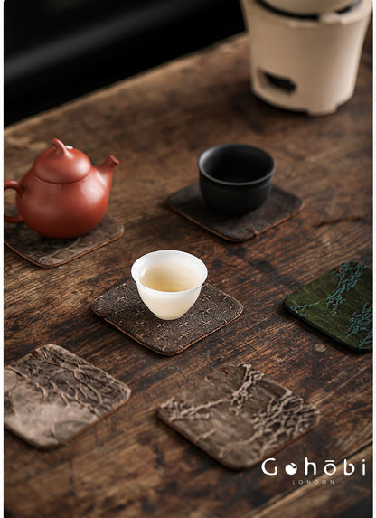 Gohobi Xiangyun Silk Tea Coaster – Handmade Tussah Silk Square Tea Mat Heat Insulation Pad