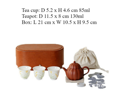 Gohobi Yixing Zisha Clay Travel Tea Set – Handmade Gongfu Tea Set with Leather Case