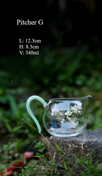 Gohobi Handmade Floral and Bird Glass Pattern Tea Cup Pitcher Teapot