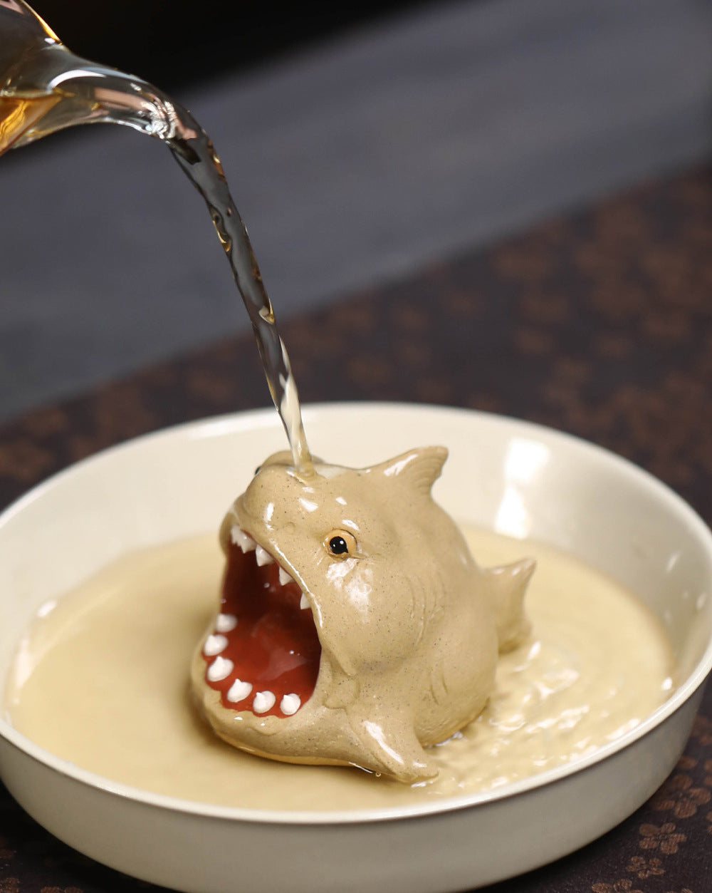 Gohobi Handmade Ceramic YiXing Clay Shark Fish Ornament Tea pet