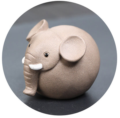 Gohobi Handmade Ceramic YiXing Clay Round Elephant Ornament Tea pet