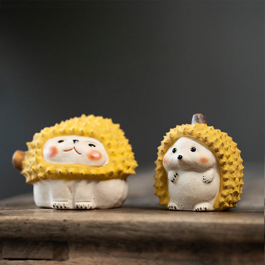 Gohobi Handmade Ceramic YiXing Clay Durian Cat Hedgedog Ornament Tea pet