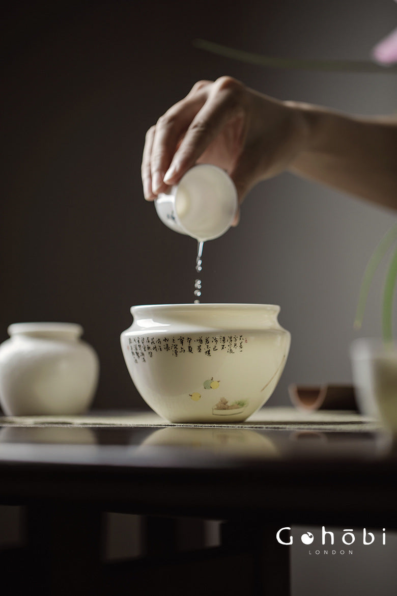 Gohobi Jade Porcelain Tea Wash Bowl – Ceramic Tea Rinse Basin for Gongfu Tea