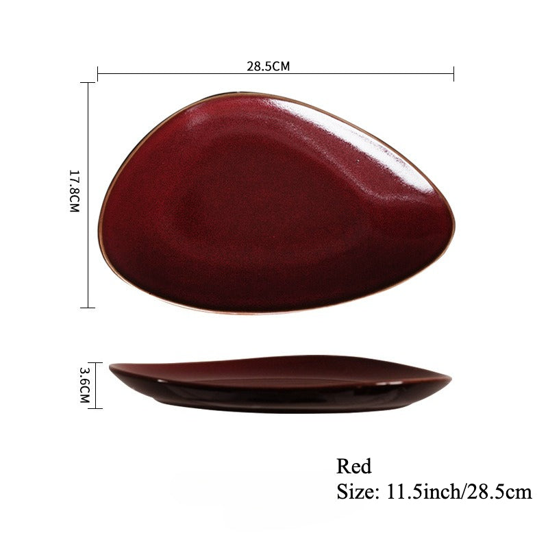 Gohobi Japanese Kiln-Glazed Irregular Oval Plate