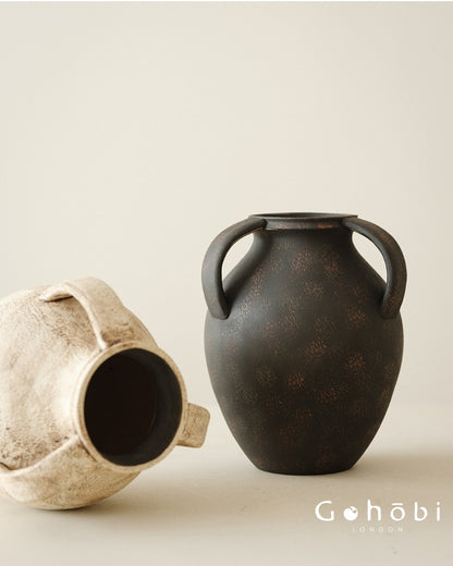 Gohobi Japanese Wabi-Sabi Three-Ear Ceramic Vase – Handmade Dried Flower Decorative Vase