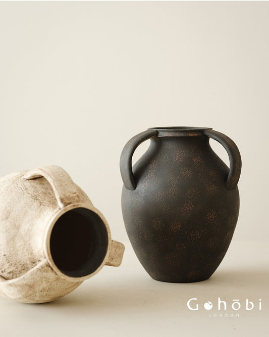 Gohobi Japanese Wabi-Sabi Three-Ear Ceramic Vase – Handmade Dried Flower Decorative Vase