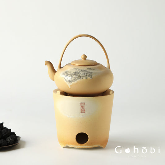 Gohobi Firewood-Style Mini Stove Teapot – Hand-Painted Landscape Charcoal Tea Pot