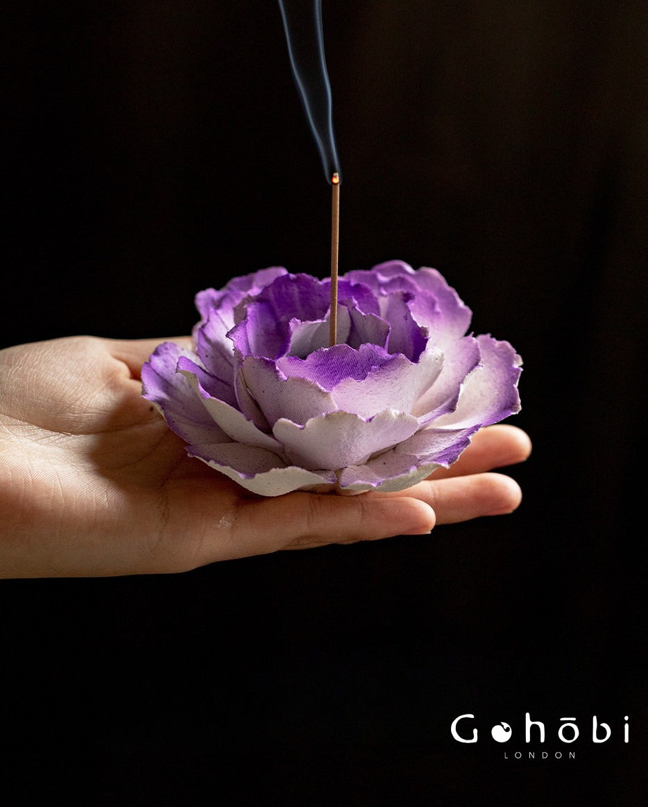 Gohobi Handmade Floral Incense Holder 010 - Purple and Pink Peony