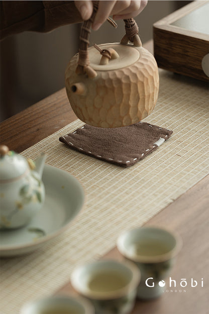 Gohobi Japanese Style Ramie Embroidered Coaster – Handmade Fabric Tea Cup Mat