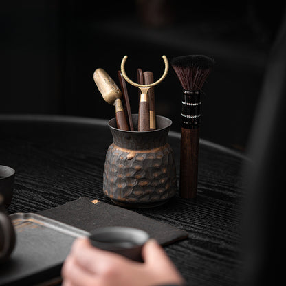 Gohobi Wooden Gongfu Tea Tools Set with Black Gold Holder