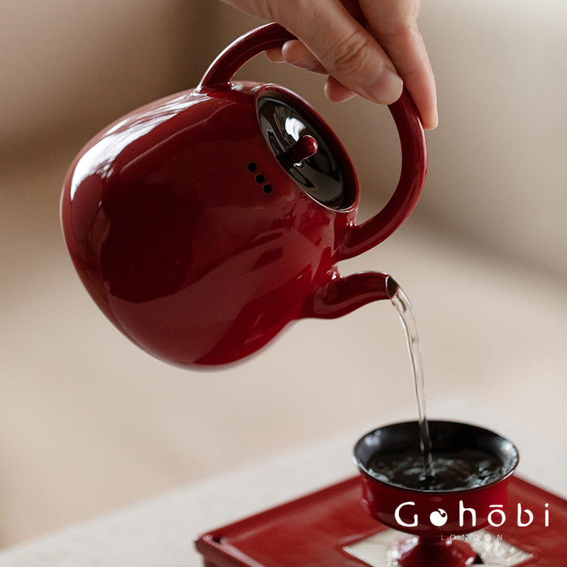 Gohobi Ochre Dream Red Fireplace Teapot – Japanese-Style Coarse Pottery Rattan Beam Kettle