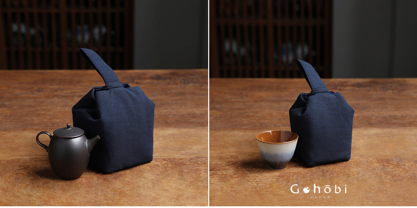 Gohobi Classic Travel Teaware Bag – Plain Cotton Tea Set Storage & Outdoor Carry Case