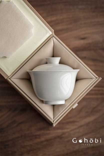 Gohobi Plant Ash Glaze Gaiwan – Song Style Handmade Ceramic Covered Tea Bowl