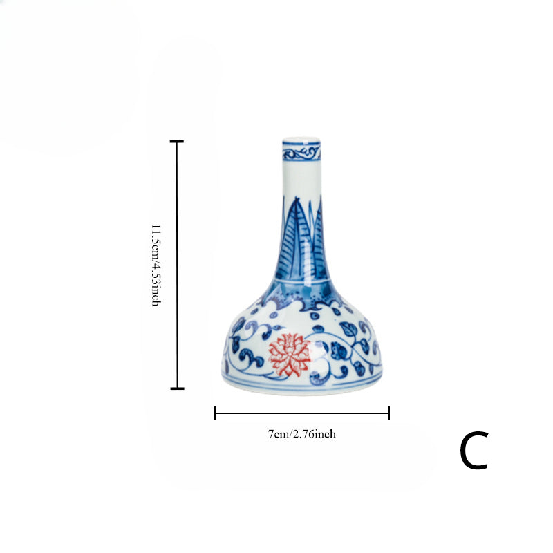 Gohobi Hand-painted Blue and White Porcelain Vase (Red Flowers)