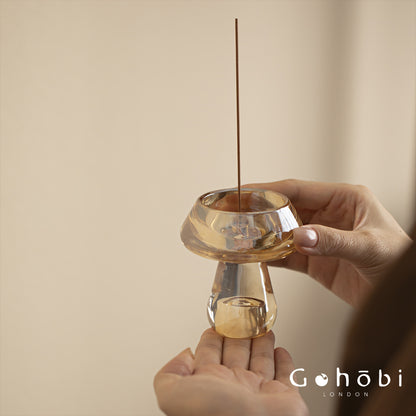 Gohobi Mushroom Glass Incense Holder – New Chinese Style Desktop Incense Tray