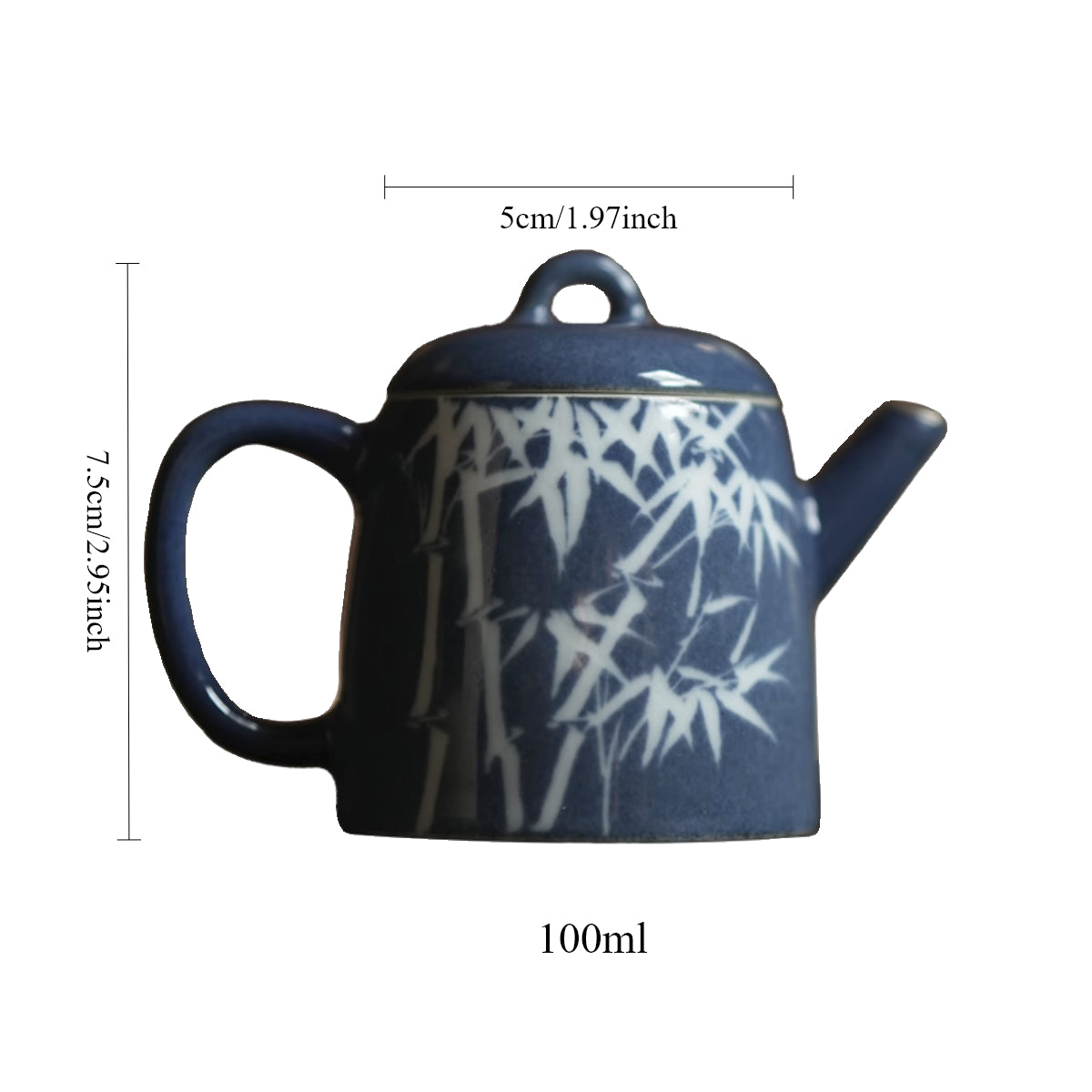 [賦山敘 x Gohobi] “Garden Bamboo” Splash-Blue Carved Teapot – Handcrafted Jingdezhen Ceramic Gongfu Teapot with Colored Glaze