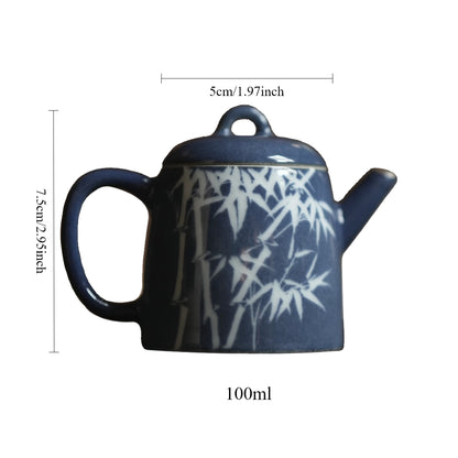 [賦山敘 x Gohobi] “Garden Bamboo” Splash-Blue Carved Teapot – Handcrafted Jingdezhen Ceramic Gongfu Teapot with Colored Glaze