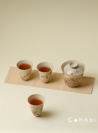 Gohobi Wood Ash Glaze Travel Tea Set – Hand-Painted Gaiwan Tea Set with Leather Case