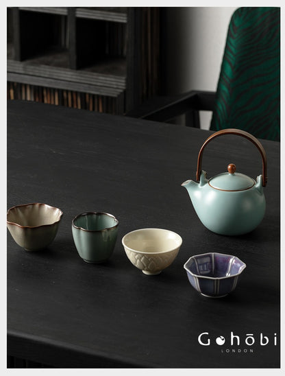 Gohobi Handmade Five Famous Kilns Gongfu Tea Set – One Teapot & Four Cups Gift Set