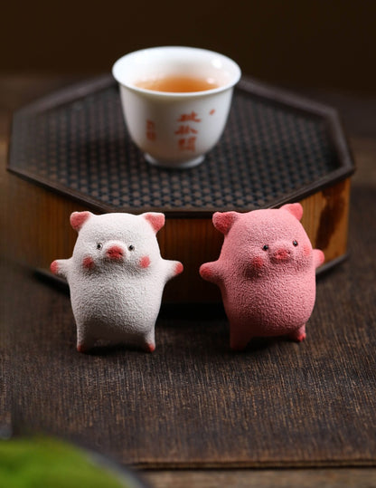 Gohobi Yixing Purple Clay Twelve Zodiac Pig Tea Pet – Handmade Sleeping Pig Ornament