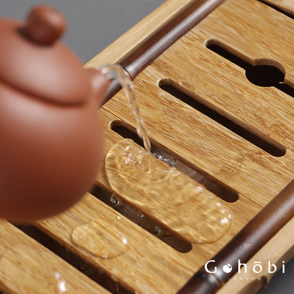 Gohobi Natural Old Bamboo Tea Tray – Water Storage Kung Fu Tea Tray Portable Wet Tea Table