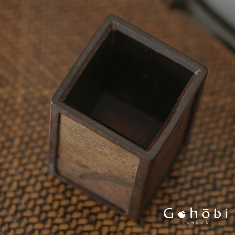 Gohobi Gohobi Ebony Rock Square Storage Tea Holder – Minimalist Tea Accessory & Calligraphy Desktop Ornament