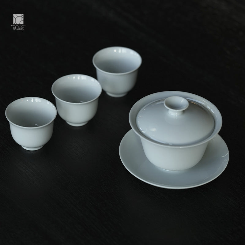 [賦山敘 x Gohobi] Jingdezhen Handmade Tea Testing Jade White Ceramic Gaiwan and Saucer