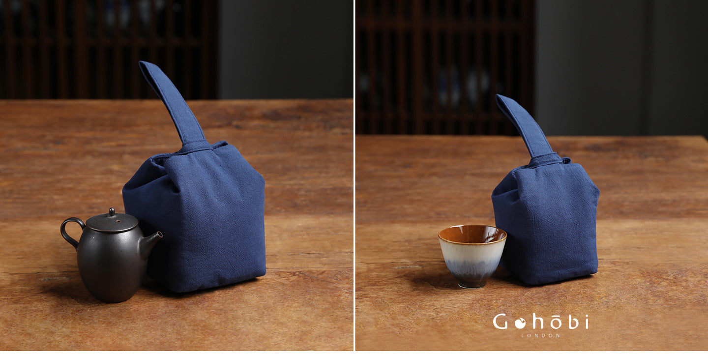 Gohobi Classic Travel Teaware Bag – Plain Cotton Tea Set Storage & Outdoor Carry Case