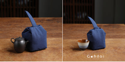 Gohobi Classic Travel Teaware Bag – Plain Cotton Tea Set Storage & Outdoor Carry Case
