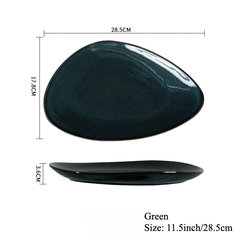 Gohobi Japanese Kiln-Glazed Irregular Oval Plate