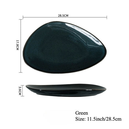 Gohobi Japanese Kiln-Glazed Irregular Oval Plate